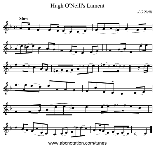 Hugh O'Neill's Lament - staff notation
