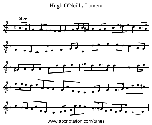 Hugh O'Neill's Lament - staff notation