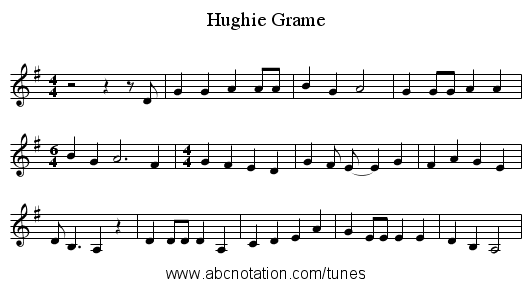 Hughie Grame - staff notation