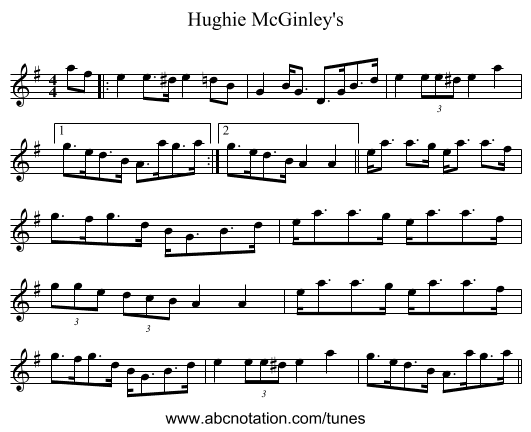 Hughie McGinley's - staff notation