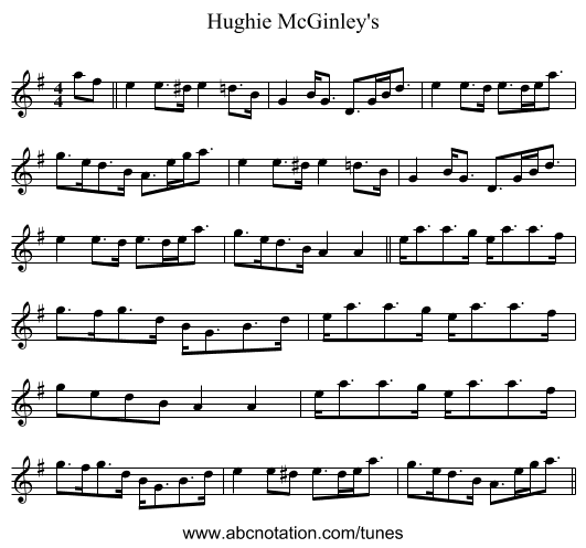 Hughie McGinley's - staff notation