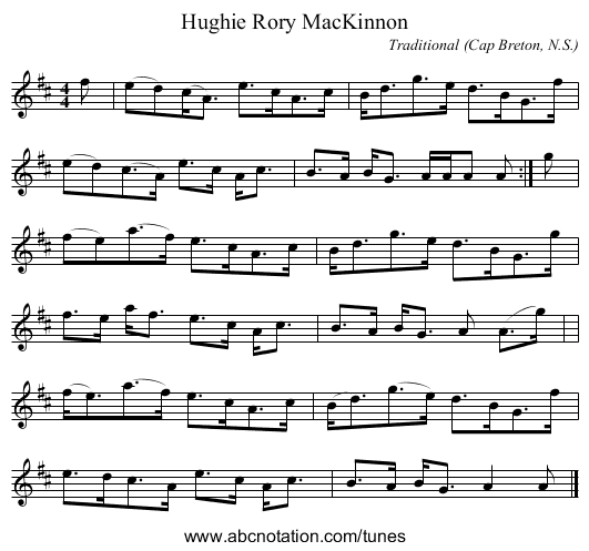 Hughie Rory MacKinnon - staff notation