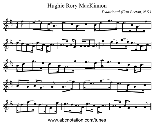 Hughie Rory MacKinnon - staff notation