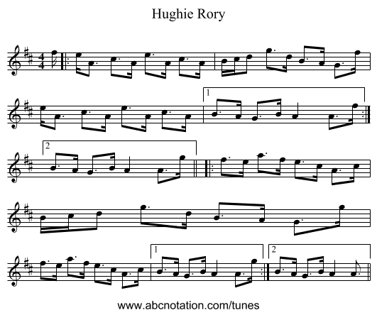Hughie Rory - staff notation