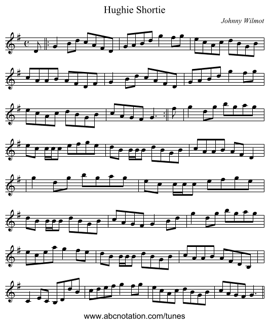 Hughie Shortie - staff notation