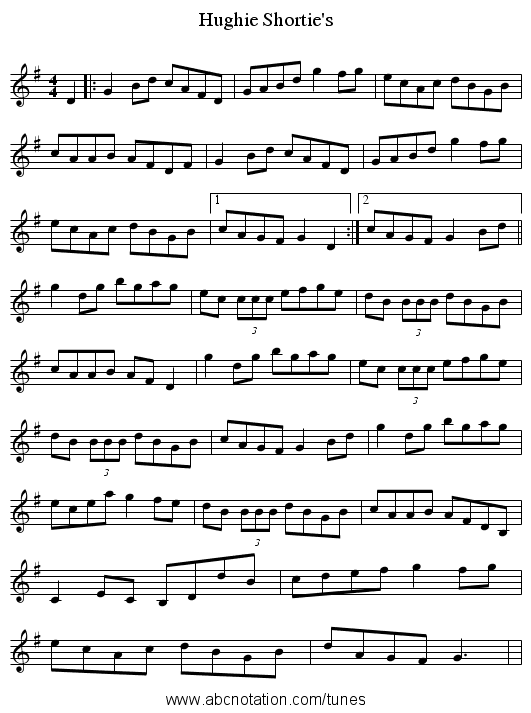 Hughie Shortie's - staff notation