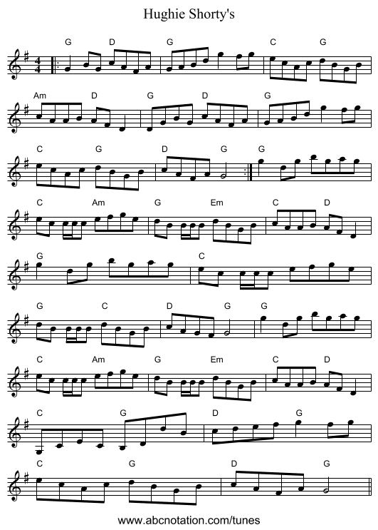Hughie Shorty's - staff notation