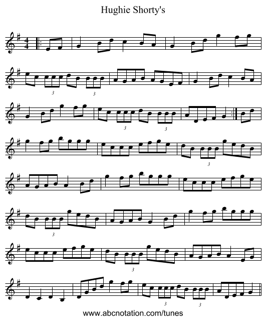 Hughie Shorty's - staff notation