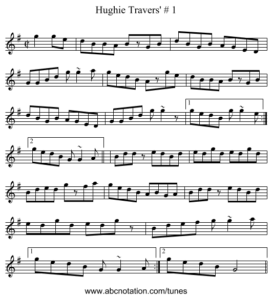 Hughie Travers' # 1 - staff notation