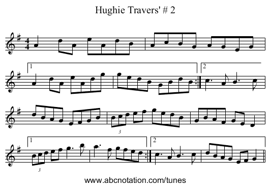 Hughie Travers' # 2 - staff notation