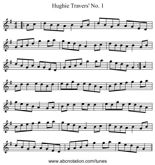 Hughie Travers' No. 1 - staff notation