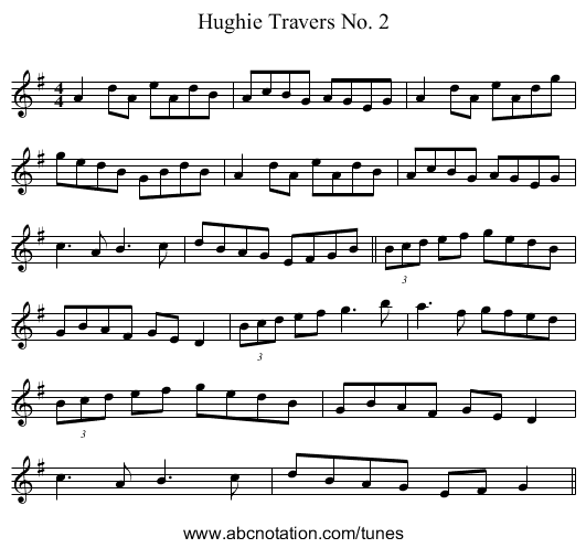 Hughie Travers No. 2 - staff notation