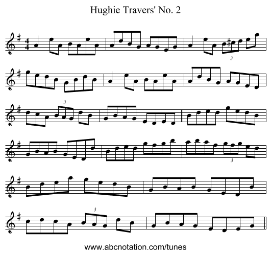 Hughie Travers' No. 2 - staff notation