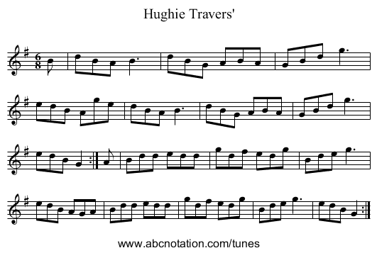 Hughie Travers' - staff notation