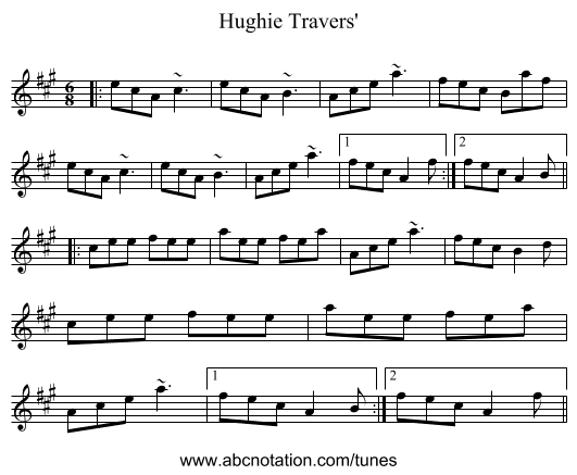 Hughie Travers' - staff notation