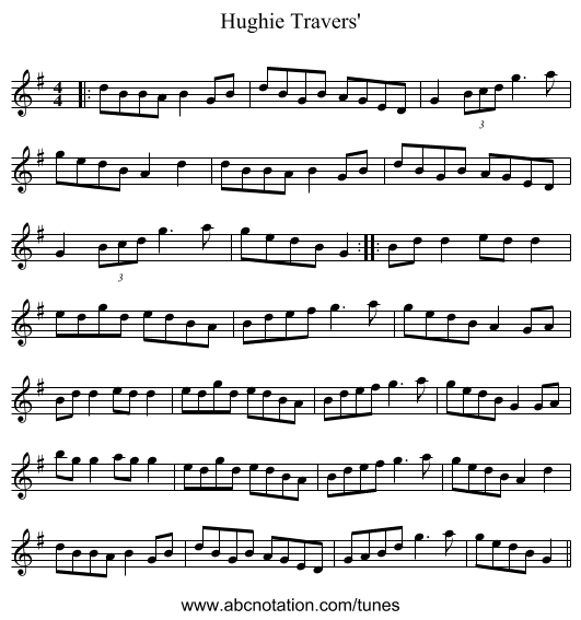 Hughie Travers' - staff notation