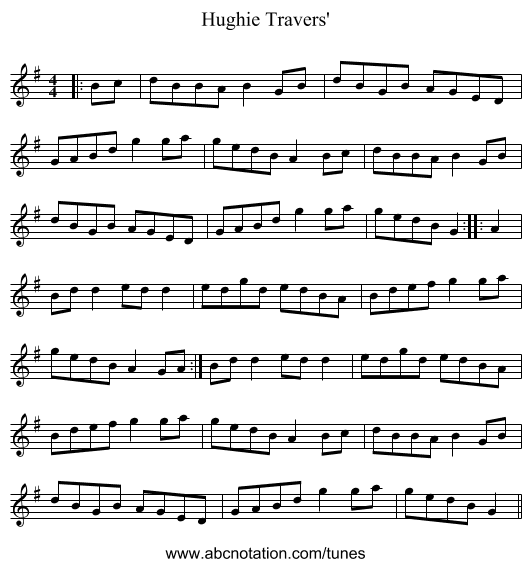 Hughie Travers' - staff notation