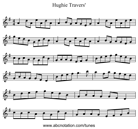 Hughie Travers' - staff notation