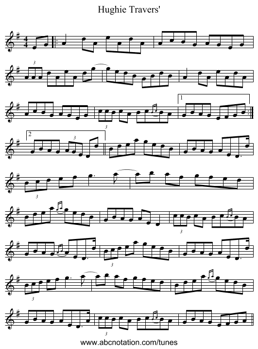 Hughie Travers' - staff notation