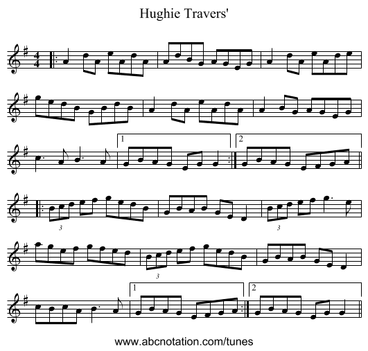 Hughie Travers' - staff notation