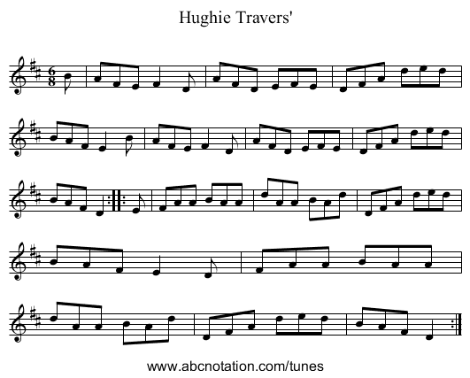 Hughie Travers' - staff notation