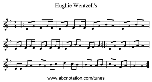 Hughie Wentzell's - staff notation