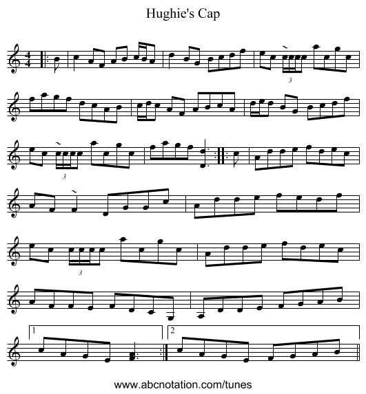 Hughie's Cap - staff notation