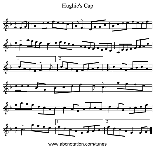 Hughie's Cap - staff notation