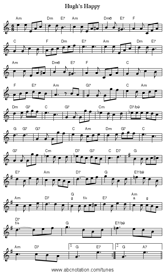 Hugh's Happy - staff notation