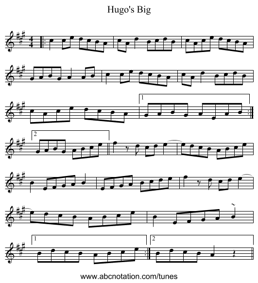 Hugo's Big - staff notation