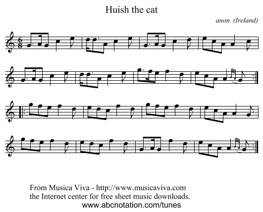 Huish the cat - staff notation