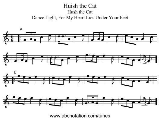 Huish the Cat - staff notation