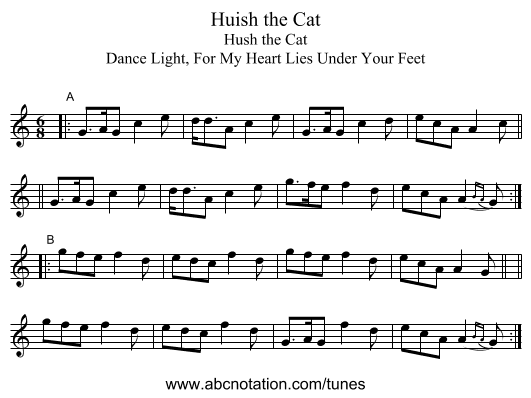 Huish the Cat - staff notation