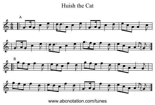 Huish the Cat - staff notation