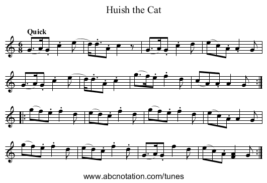 Huish the Cat - staff notation
