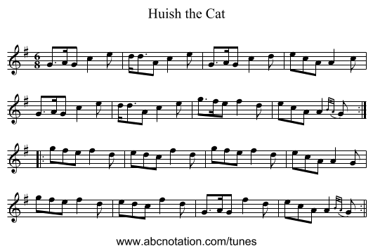Huish the Cat - staff notation