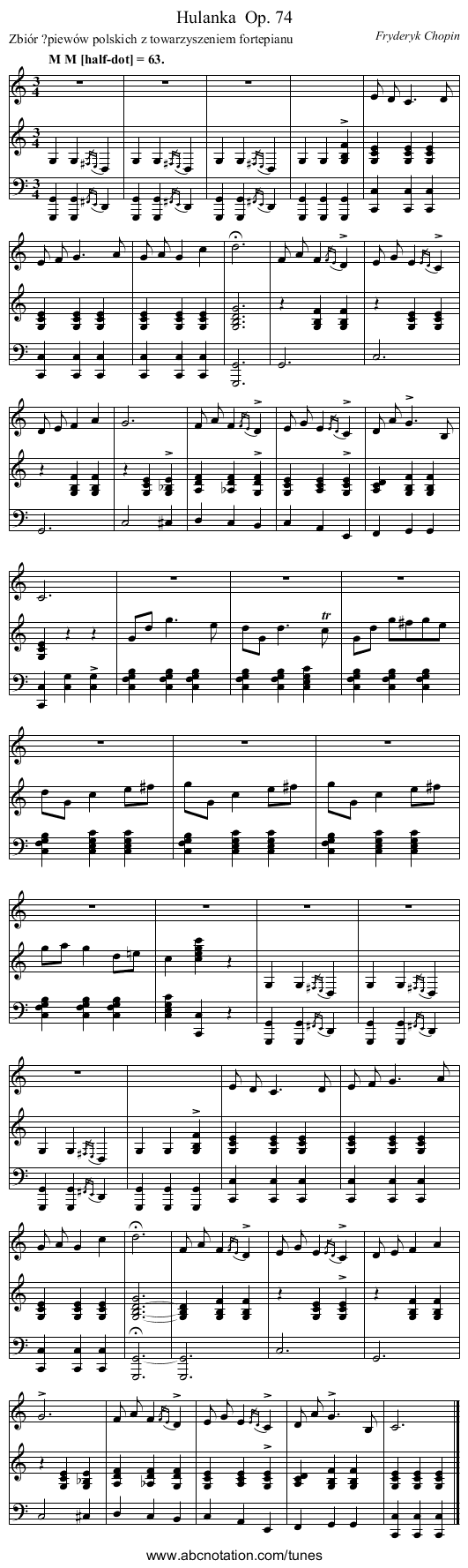 Hulanka	 Op. 74 - staff notation