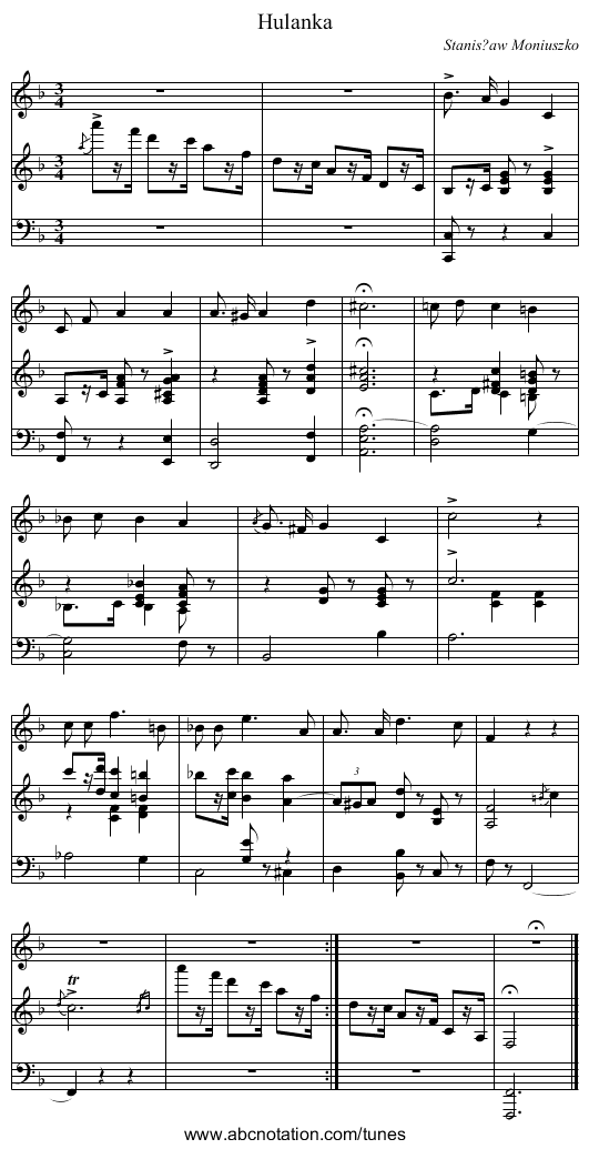 Hulanka - staff notation