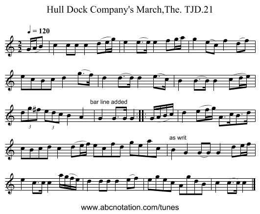 Hull Dock Company's March,The. TJD.21 - staff notation