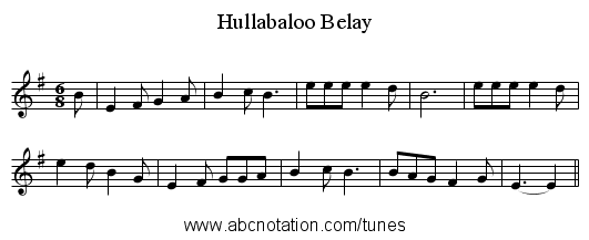 Hullabaloo Belay - staff notation