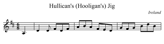 Hullican's (Hooligan's) Jig - staff notation