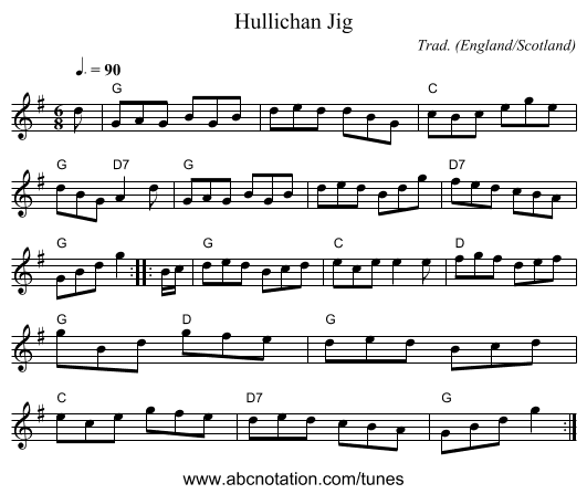 Hullichan Jig - staff notation