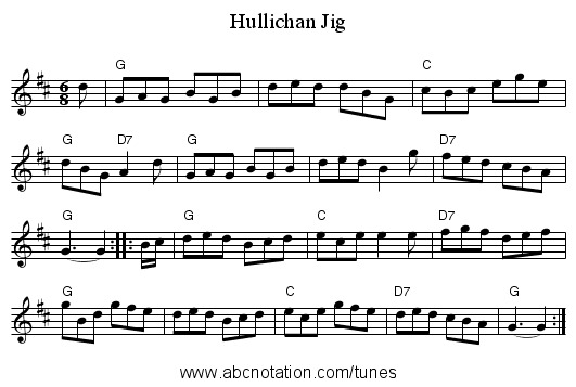 Hullichan Jig - staff notation