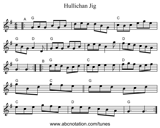Hullichan Jig - staff notation