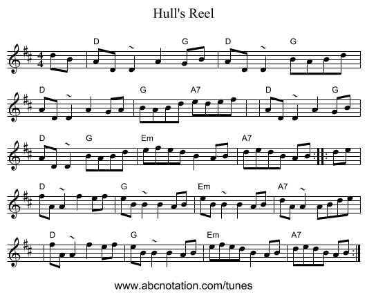Hull's Reel - staff notation