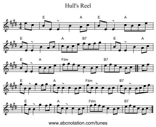 Hull's Reel - staff notation