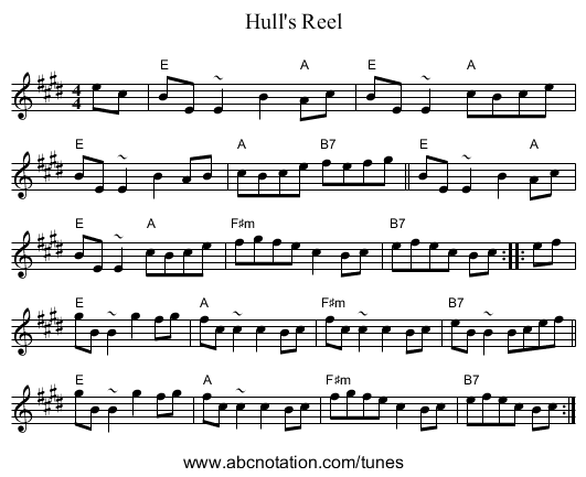 Hull's Reel - staff notation