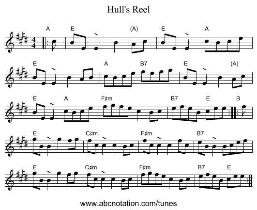 Hull's Reel - staff notation