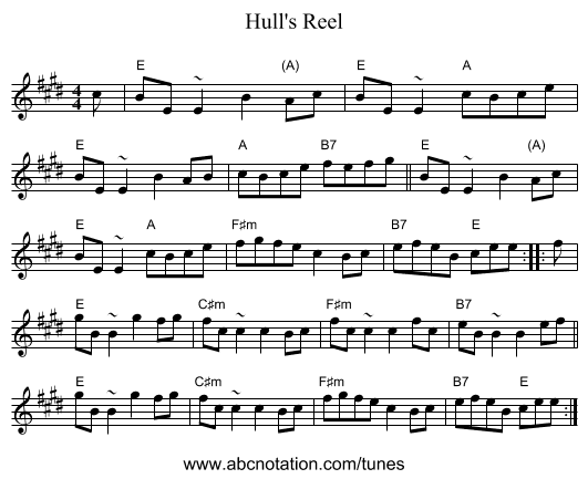 Hull's Reel - staff notation