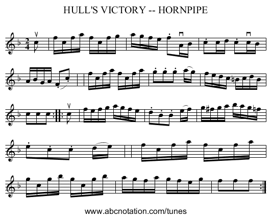 HULL'S VICTORY -- HORNPIPE - staff notation